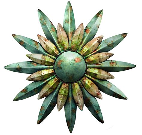 29" Aqua Sunburst Flower Sun Metal Wall Art | Art & Home