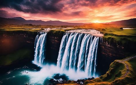 Premium AI Image | a professional picture of cinematic sunset waterfall