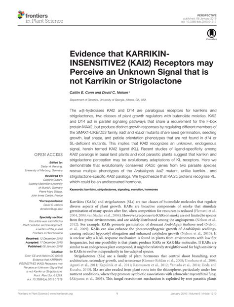 (PDF) Evidence that KARRIKIN-INSENSITIVE2 (KAI2) receptors may perceive an unknown signal that ...