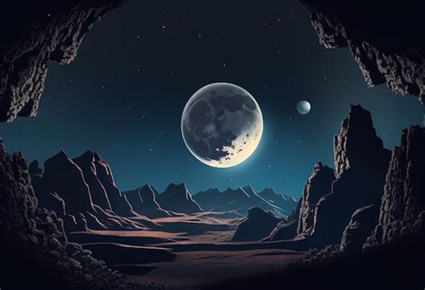 Moon in sky at night background asset game 2D futuristic generative ai | AI-generated image