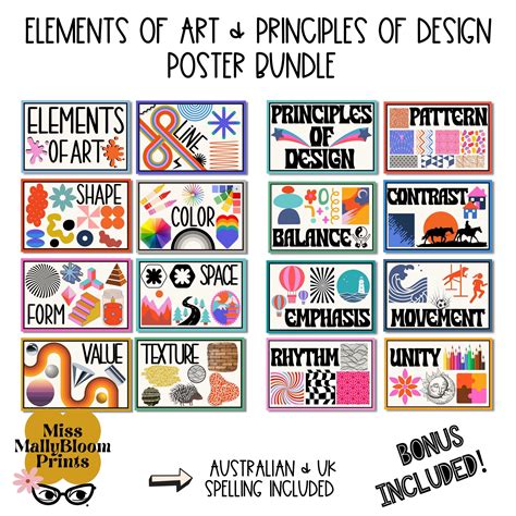 Elements of art principles of design poster bundle classroom decor teacher bulletin board set ...