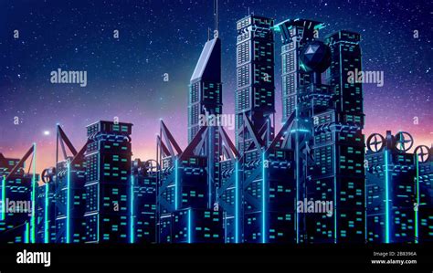 Abstract Futuristic City 3d render, Digital Cityscape background. city ...