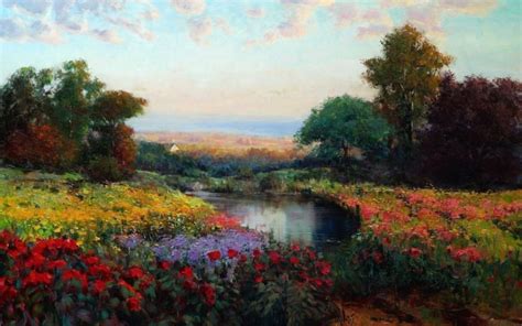 art, Painting, Oil, Flowers, Landscape, Lake, Eric, Wallis, Meadow