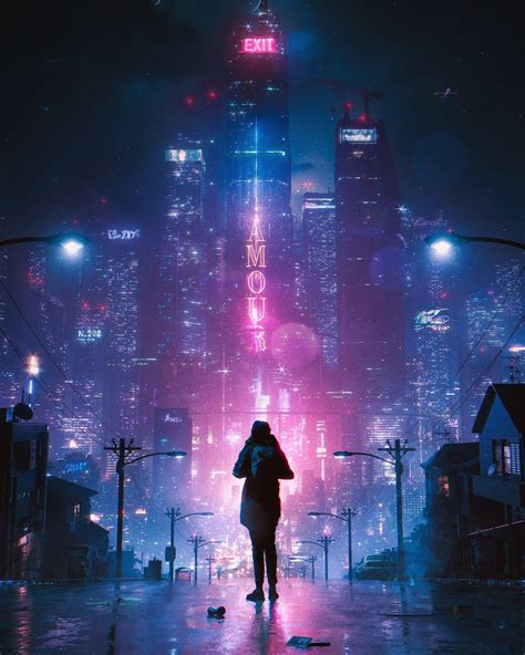 Wallpaper : digital art, cyberpunk, neon, looking away, symmetry ...