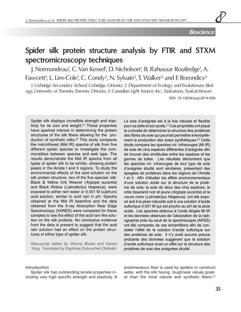 (PDF) Spider silk protein structure analysis by FTIR and STXM spectromicroscopy techniques