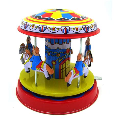 Classic Vintage Clockwork Wind Up Merry-Go-Round Children Kids Tin Toys With Key | Alexnld.com