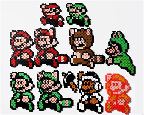 Mario and Luigi Super Mario Bros. 3 Nintendo Perler Bead Pixel Sprites - Etsy