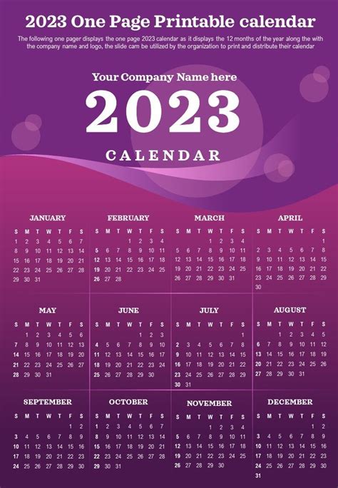 2023 Printable One Page Calendar