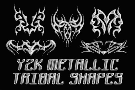 Y2K Silver Tribal Tattoo Clip Art - 3D Liquid Metal Shapes