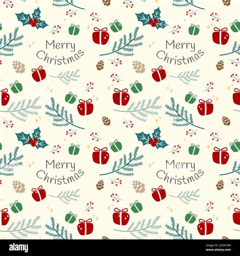 Christmas seamless pattern on light cream background for gift wrapping paper, digital scrapbook ...