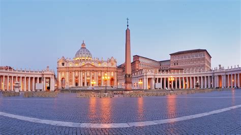 Vatican City, Rome, Italy, St Peter's Square, cathedral, obelisk, dusk, lights wallpaper ...