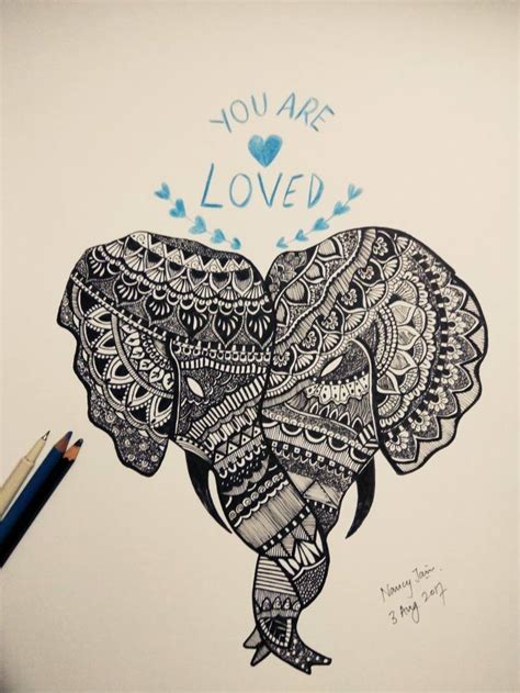 Elephant Mandala Art Drawing by Nancy Jain | Saatchi Art