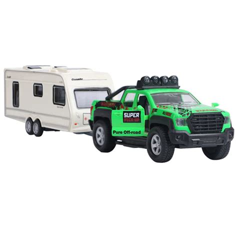 Buy Pickup Truck Trailer Towing Toy Camper 2 in 1 Playset RV Motorhome Toys for Boys Diecast ...