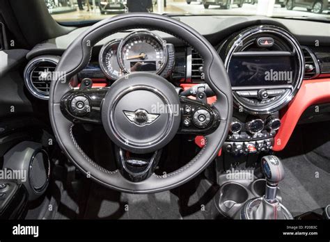 BRUSSELS - JAN 19, 2017: Interior of a Mini Cooper car showcased at the ...