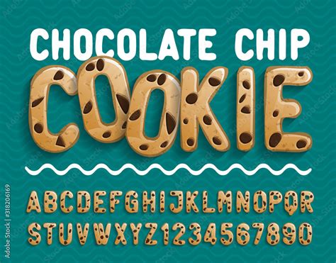 Chocolate Chip Cookie alphabet font. Cartoon cookie letters and numbers. Stock vector ...