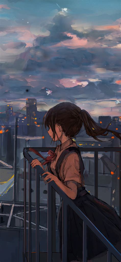 1125x2436 Cityscape Sky Anime Girl Peace Alone 4k Iphone XS,Iphone 10,Iphone X ,HD 4k Wallpapers ...