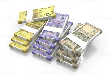 Indian Rupee 20, 100, 500 Currency Note Bundles isolated on White Background - 3D Illustration ...