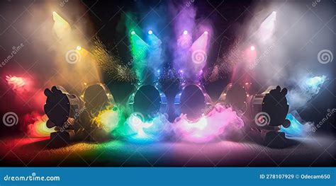 Stage Lights Colors Spotlight Beams with Smoke Stock Illustration - Illustration of dark, design ...