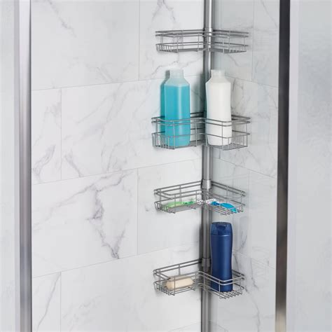 Zenith 97-in H Steel Satin Nickel Tension Pole Freestanding Shower Caddy at Lowes.com