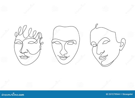 Female Face One Single Line Drawings Collection Stock Vector ...