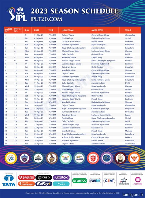 IPL 2023 Match Schedule - Time Table & Details (Download PDF)