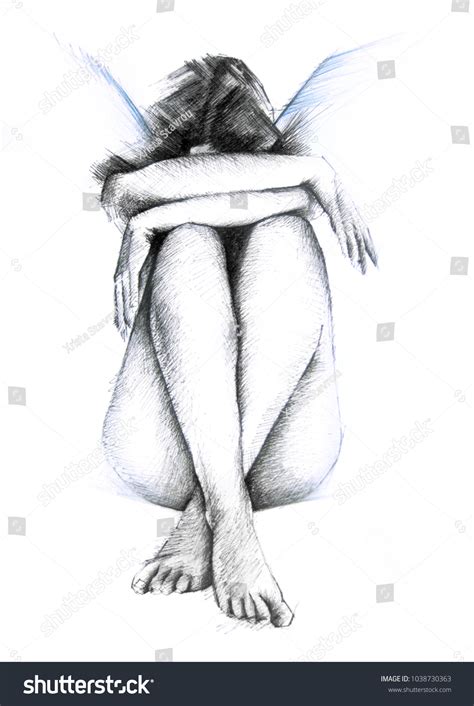 Angel Girl Pencil Drawing Sad Girl: ภาพประกอบสต็อก 1038730363 | Shutterstock