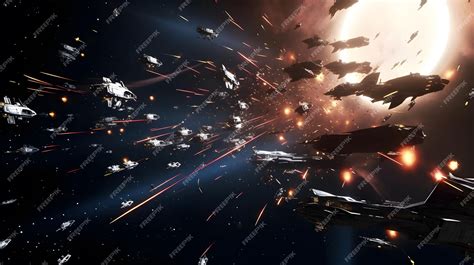 Premium AI Image | A space battle scene with a planet and a ship with a ...