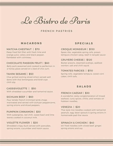 Free printable and customizable French menu templates | Canva