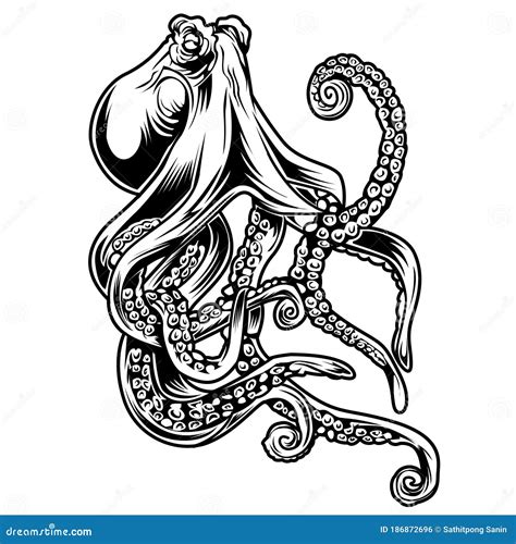 Big Octopus Drawing black stock vector. Illustration of black - 186872696