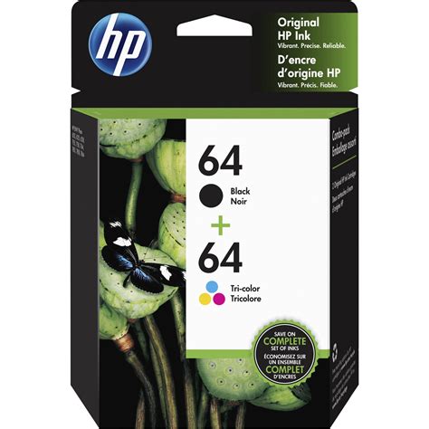 HP 64 Ink Cartridges - Black, Tri-color, 2 Cartridges (X4D92AN ...