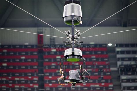 LYON, FRANCE - 16 May, 2018: Spider Camera Soars Over the Stadium in Lyon during the Final UEFA ...