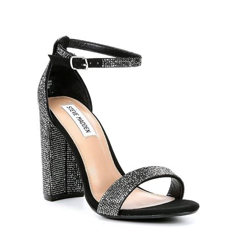 Steve Madden Carrson Rhinestone Ankle Strap Block Heel Dress Sandals in Black Crystal (Black ...