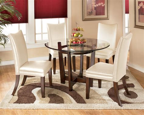 Signature Design by Ashley Charrell 5 Piece Round Dining Table Set with Ivory Chairs | Del Sol ...