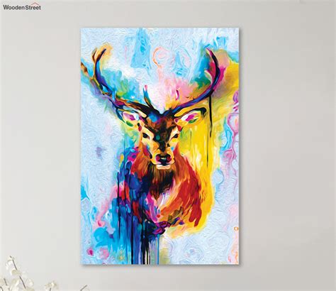 Buy Deer Art Teakwood Canvas Stretched and Framed Wall Painting Online in India at Best Price ...