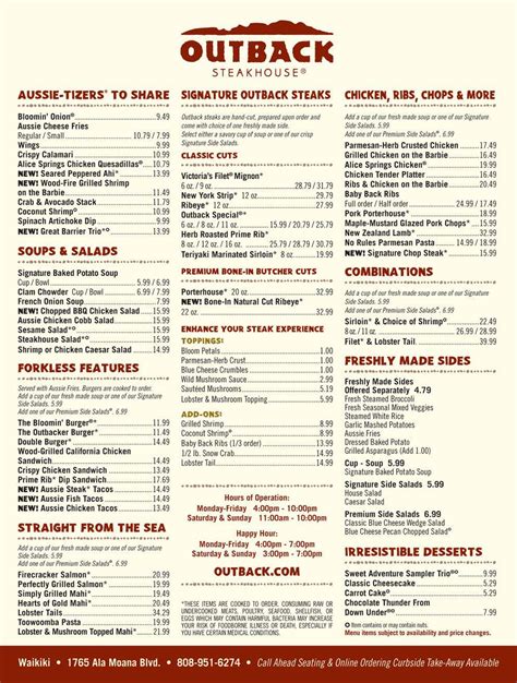 Outback Steakhouse Menu Prices: Discover Affordable Dining ...