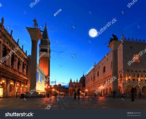 The Night Scene Of San Marco Plaza In Venice Italy Stock Photo 58939075 : Shutterstock