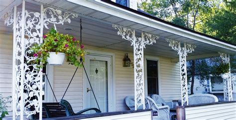 White Floral Ornamental Iron Porch Columns - Great Lakes Metal Fabrication