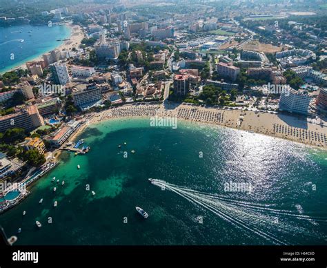 Spain, Mallorca, Palma de Mallorca, Aerial view, beaches and hotels ...