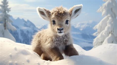 Premium AI Image | A baby deer is standing in the snow