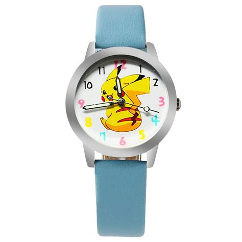 Cartoon Pikachu Smiling face gift quartz watches for children promotion gift leather ...