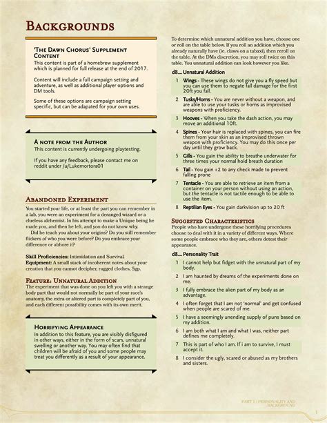 DnD 5e Homebrew — The Dawn Chorus Backgrounds by LukeMortora01...