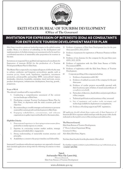 Government of Ekiti State, Nigeria on LinkedIn: Ekiti State Bureau of Tourism Development calls ...