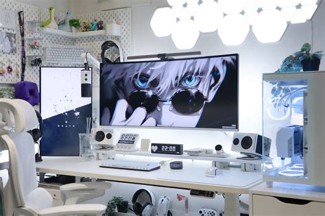 White Desk Setup with a Custom PC