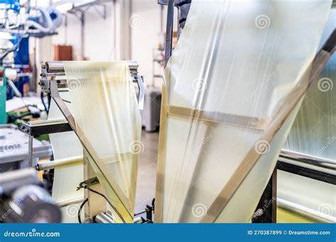 Production of Plastic Packaging Materials in the Factory Stock Image - Image of automation ...