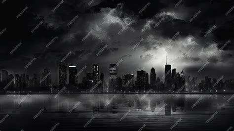 Premium Photo | A city skyline with a dark sky and a city in the background.