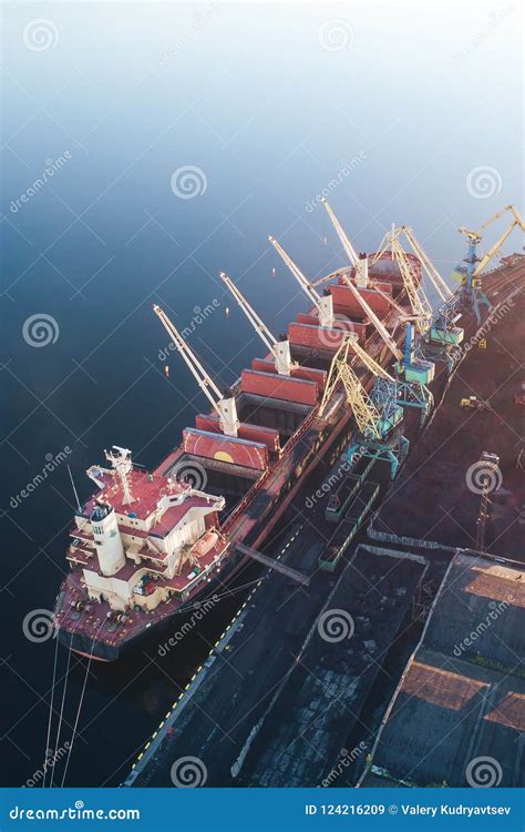 Cargo Ship in the Port Aerial View from Drone Stock Image - Image of outdoor, embankment: 124216209