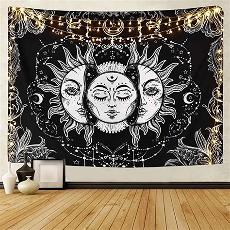 Sun and Moon Tapestry Burning Sun with Star Tapestry Psychedelic ...