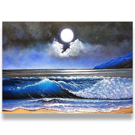 Full Moon Scenery Over Ocean Oil Painting l Royal Thai Art