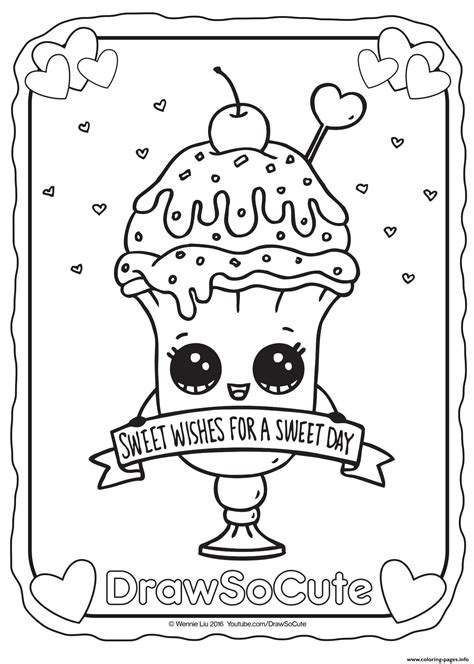 Valentine Ice Cream Sundae Draw So Cute Coloring Pages Printable