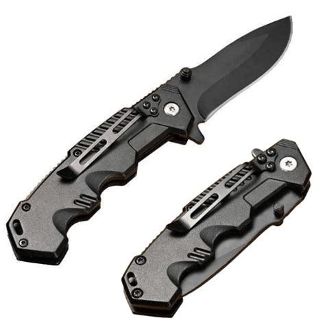 Black Pocket Knife with Belt Clip Large 20cm - Adsports NZ